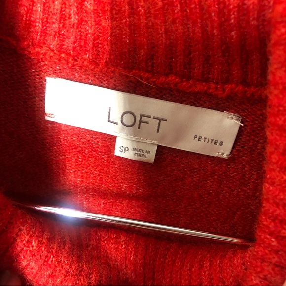Ann Taylor Loft petite coral orange cowl neck turtleneck sweater - Picture 2 of 4